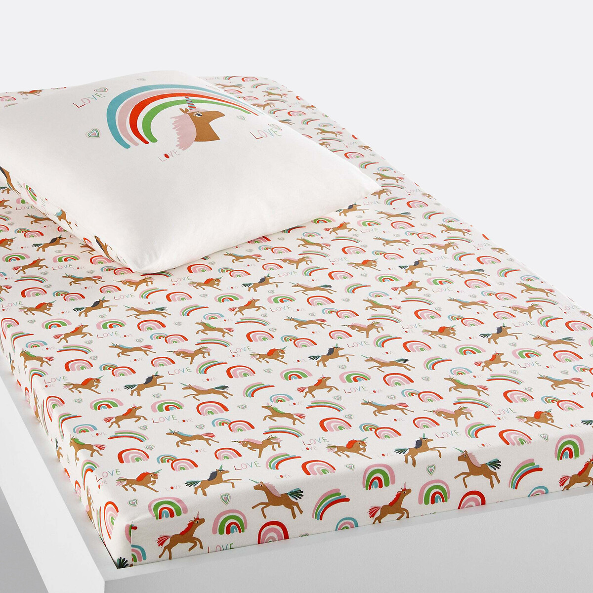 La Redoute Interieurs Licorne Fitted Sheet In Unicorn Print Cotton Percale Unisex Printed Single (90X190cm)