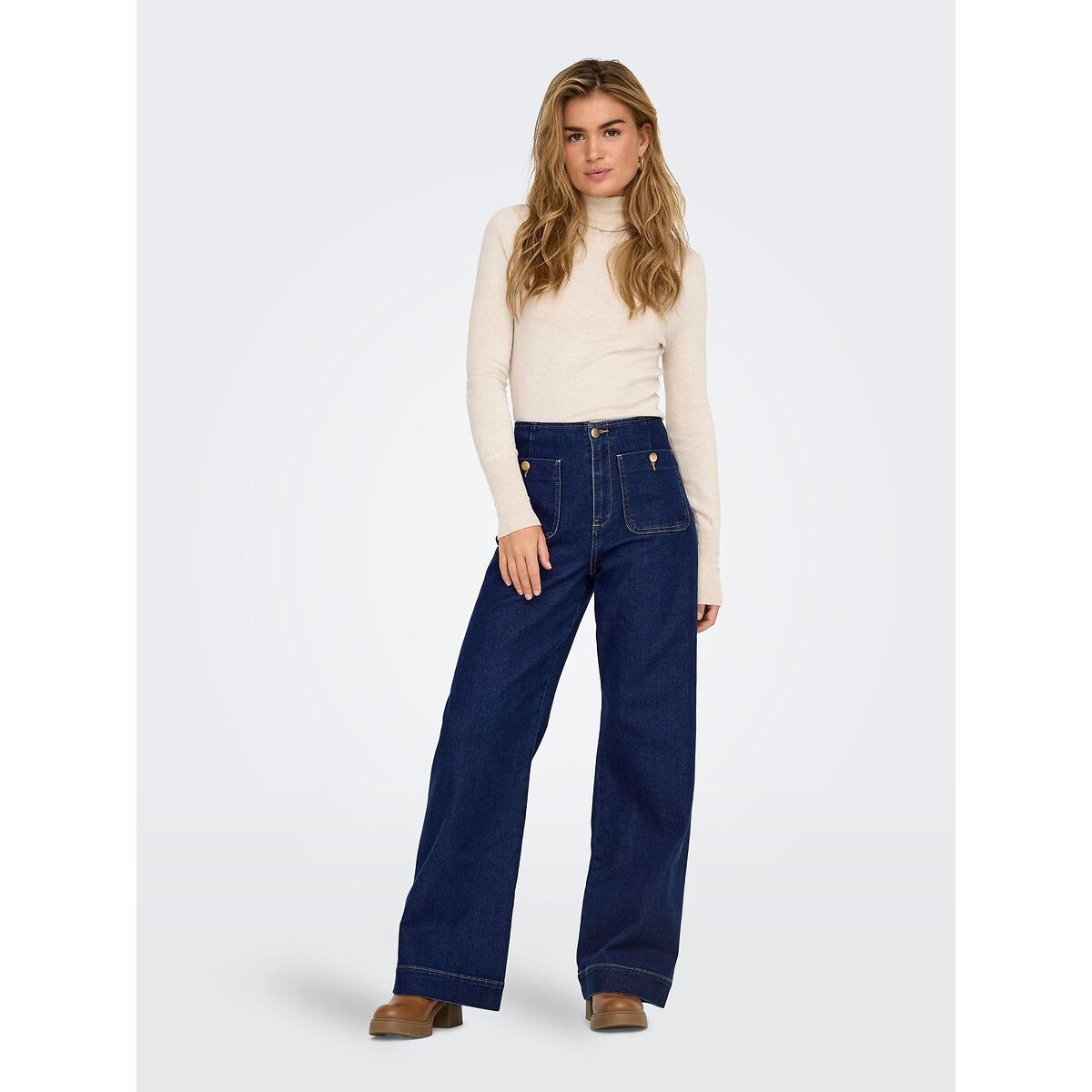 Only Wide Leg Patch Pocket Jeans Women's Dark Blue Denim S / L30