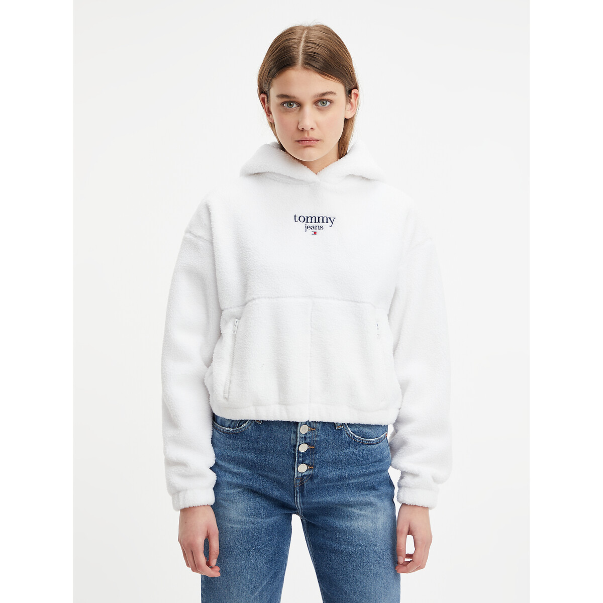 TOMMY JEANS Korte sweater met kap en logo vooraan