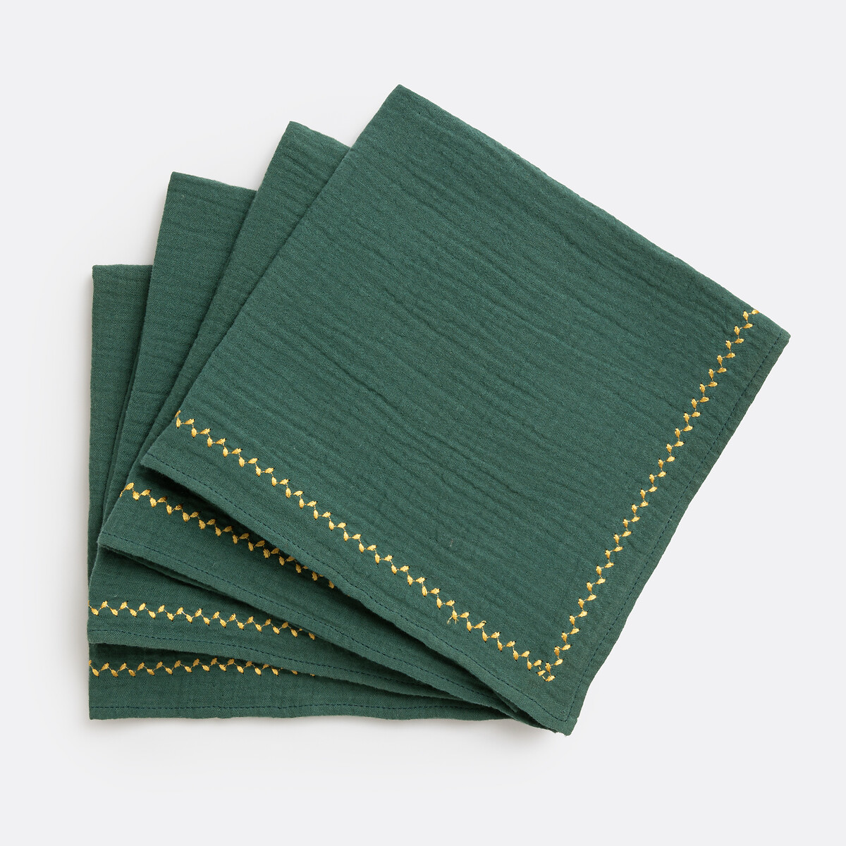La Redoute Interieurs Set Of 4 Kumla Embroidered Napkins Unisex Forest Green Medium
