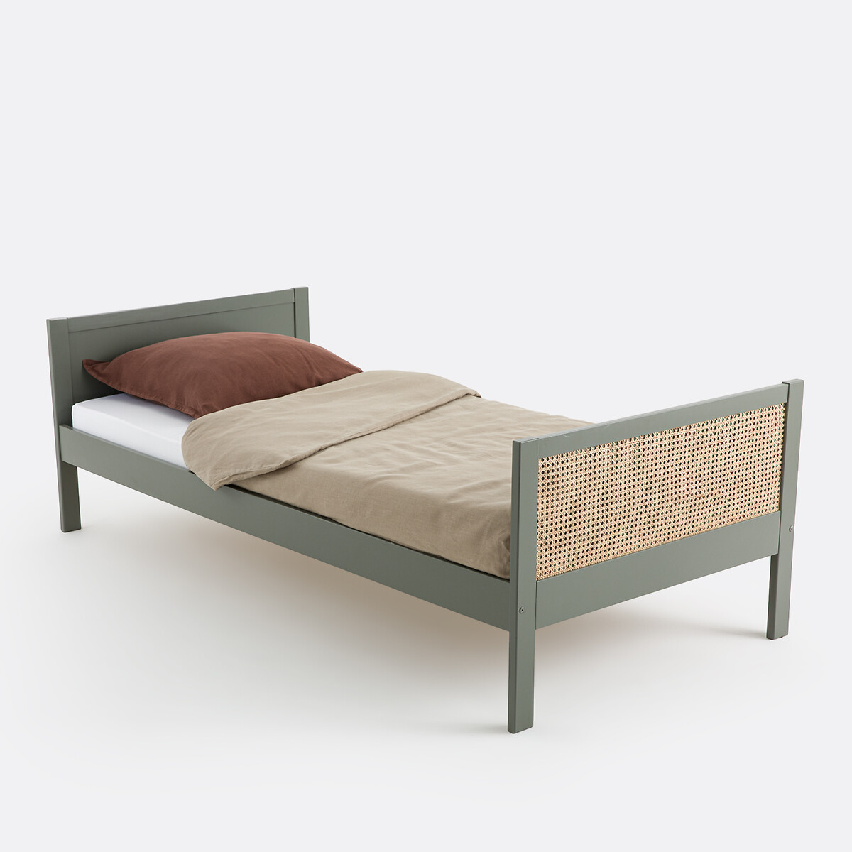 La Redoute Interieurs Caneo Single Bed With Bed Base Unisex Khaki Green Single Size (90 X 190Cm)