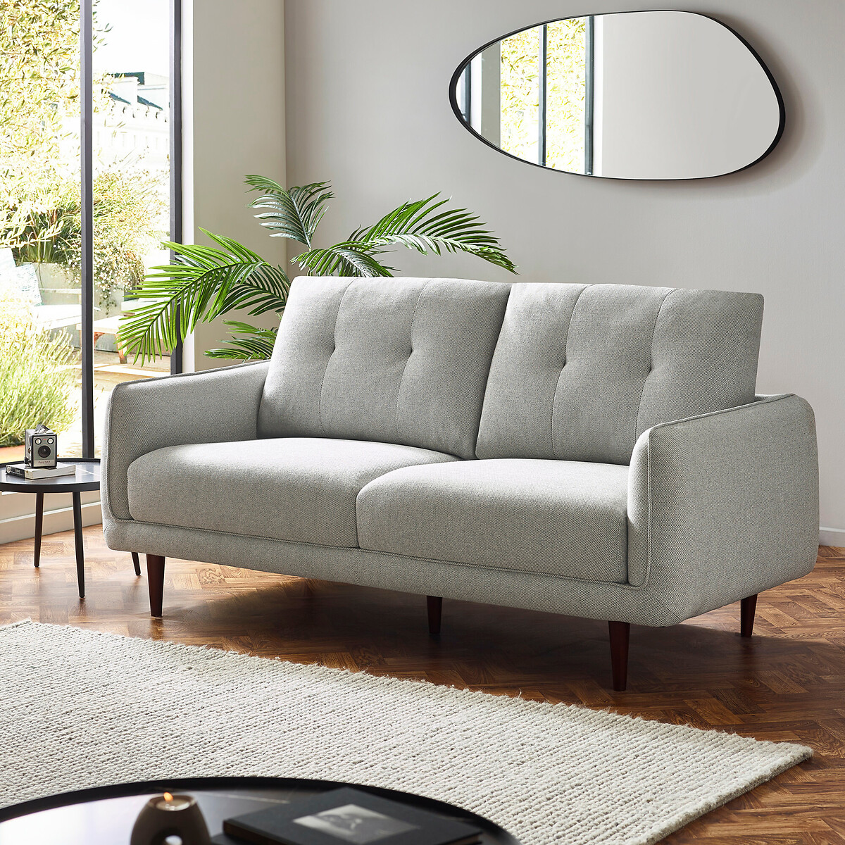 So'home Rene Buttoned Soft Woven Sofa With Walnut Legs  Light Grey Size 3 Seater - La Redoute - Image 6