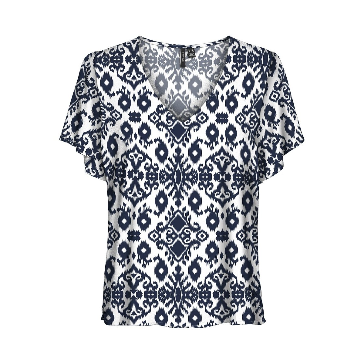 Vero Moda Printed V-Neck Blouse With Short Sleeves Women's Navy Print Small