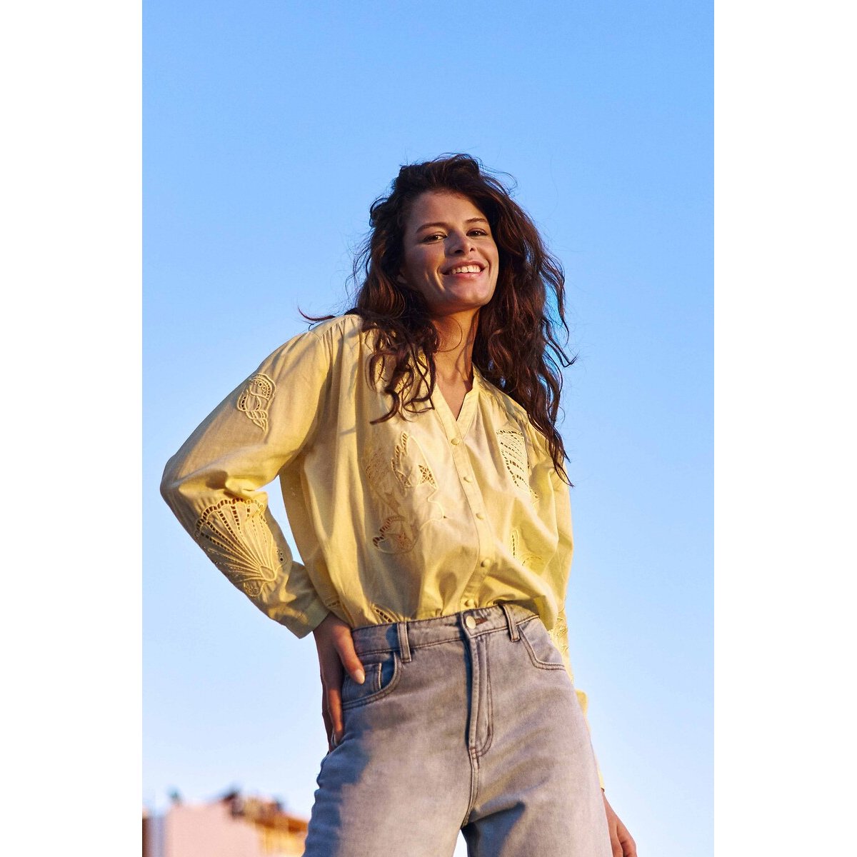 La Petite Etoile Boliane Openwork Embroidered Blouse Women's Yellow Medium