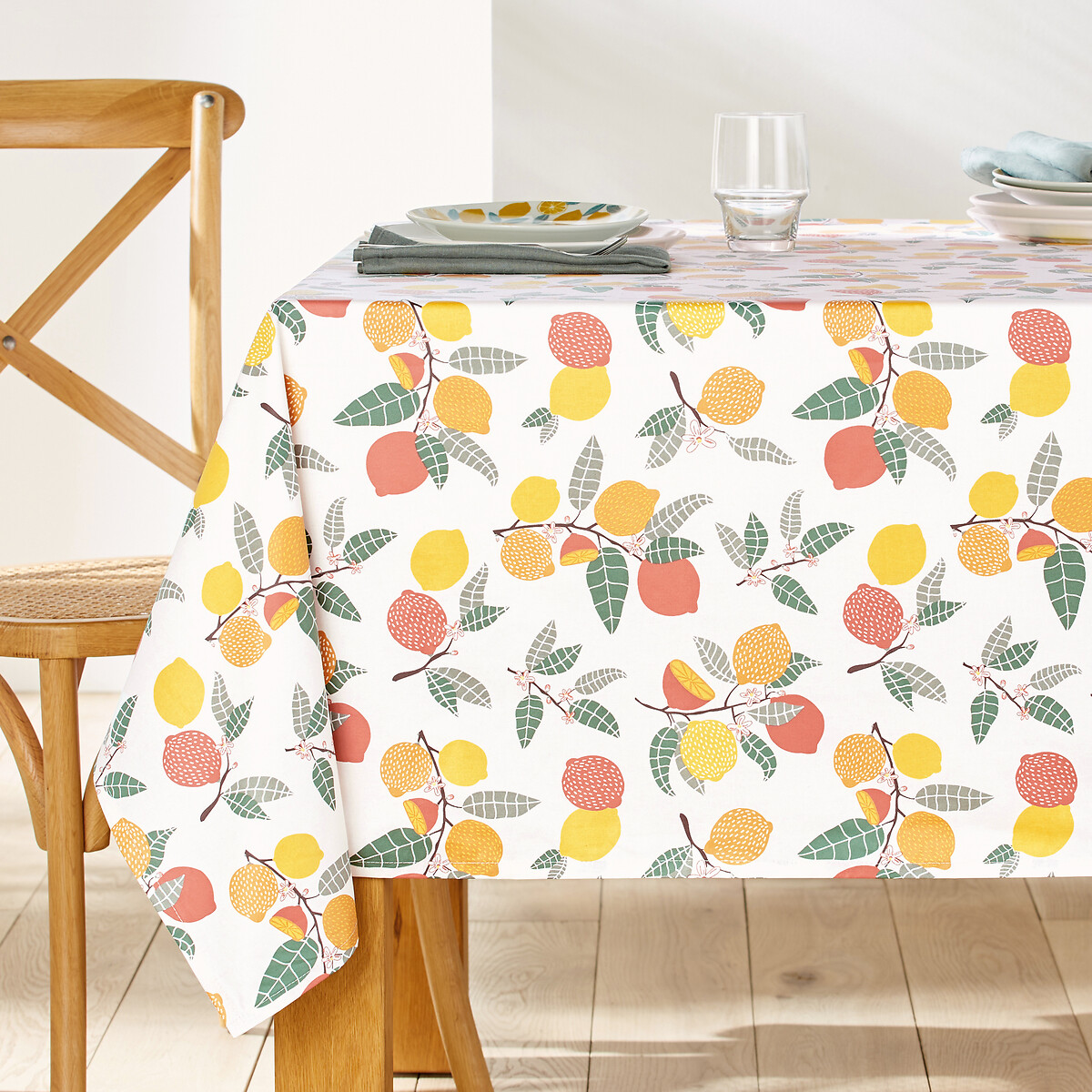 La Redoute Interieurs Lemon Coated Cotton Tablecloth Unisex Printed Lemon Medium