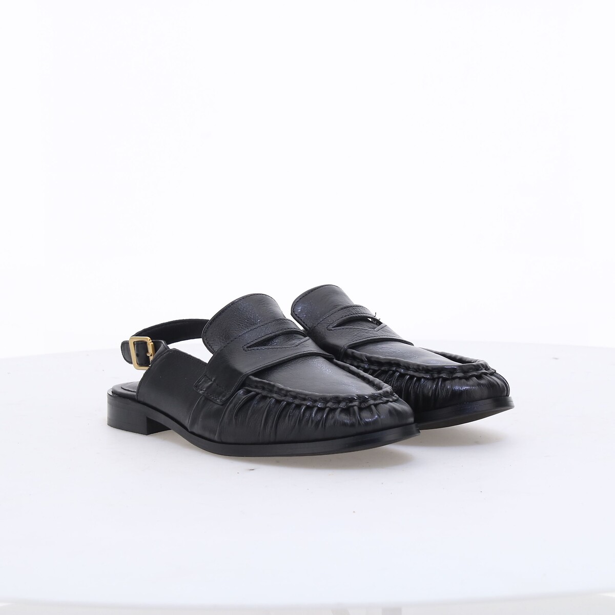 Mjus Pleated Leather Slingback Loafers Women's Black Size 36 (3.5)