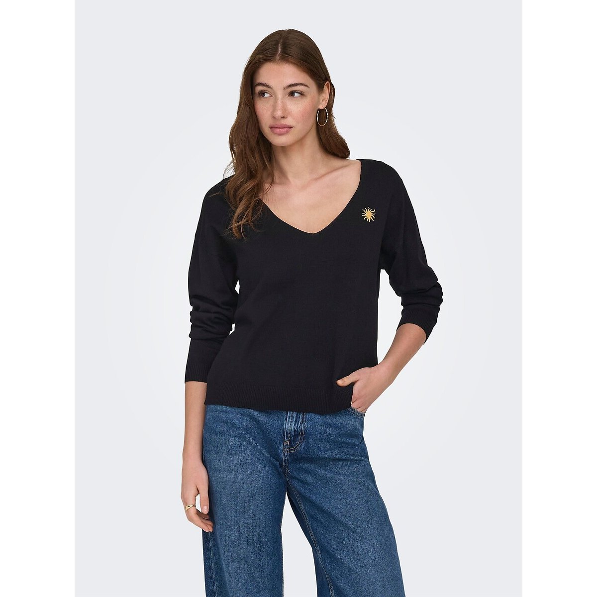 Only Sun Long Sleeve V-Neck Jumper Women's Black Extra Large