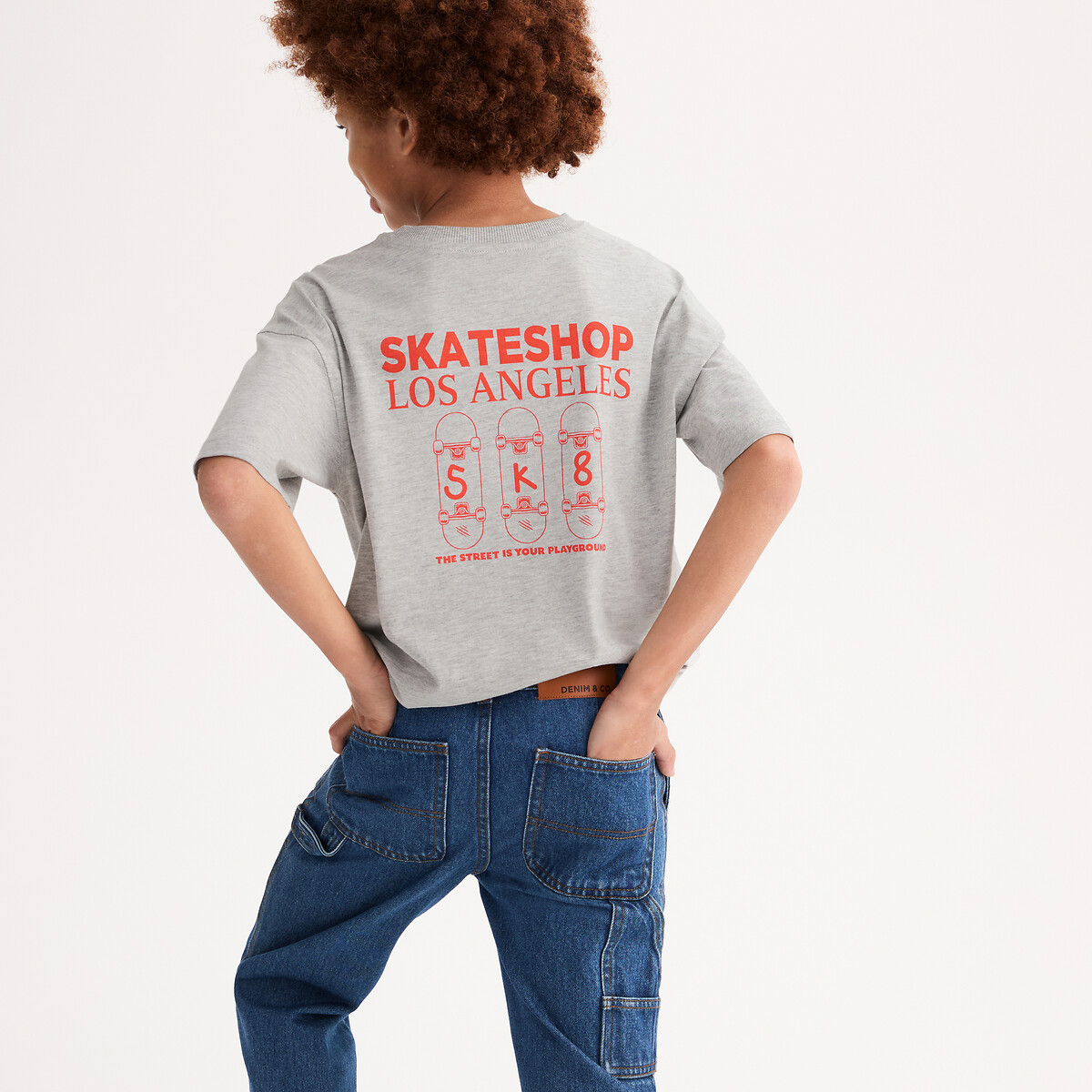 La Redoute Collections Slogan Oversized Crew Neck Short Sleeve T-Shirt Grey Marl 14Y (162Cm)