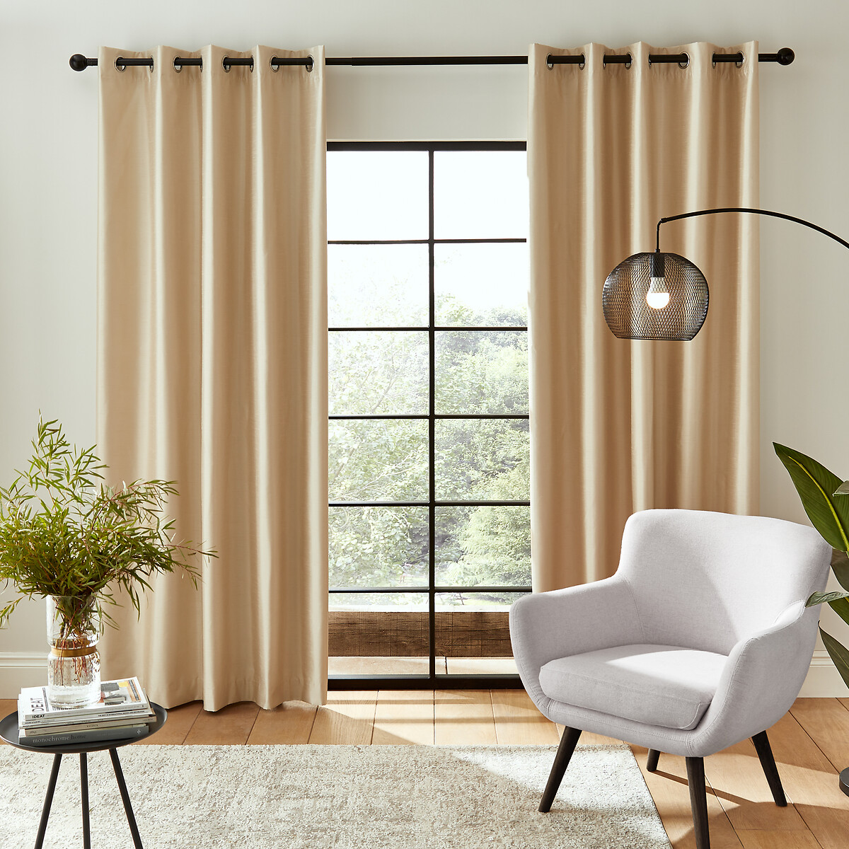 Catherine Lansfield Champagne Faux Silk Blackout Eyelet Curtains Size W229 X D229cm