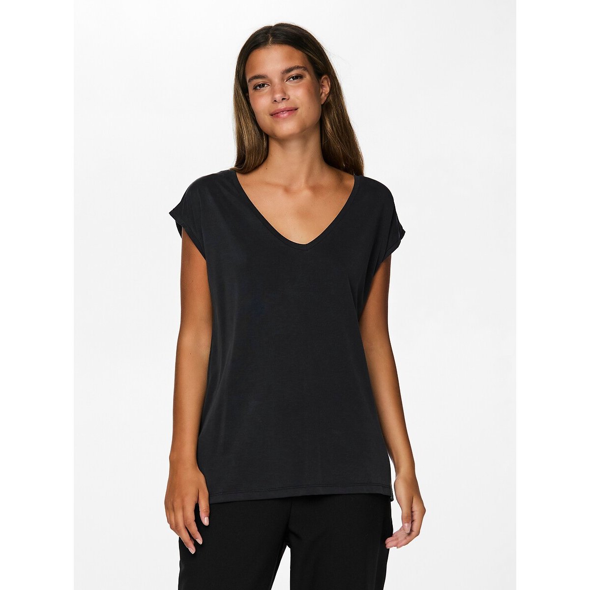 Pieces V-Neck T-Shirt Women's Black Medium