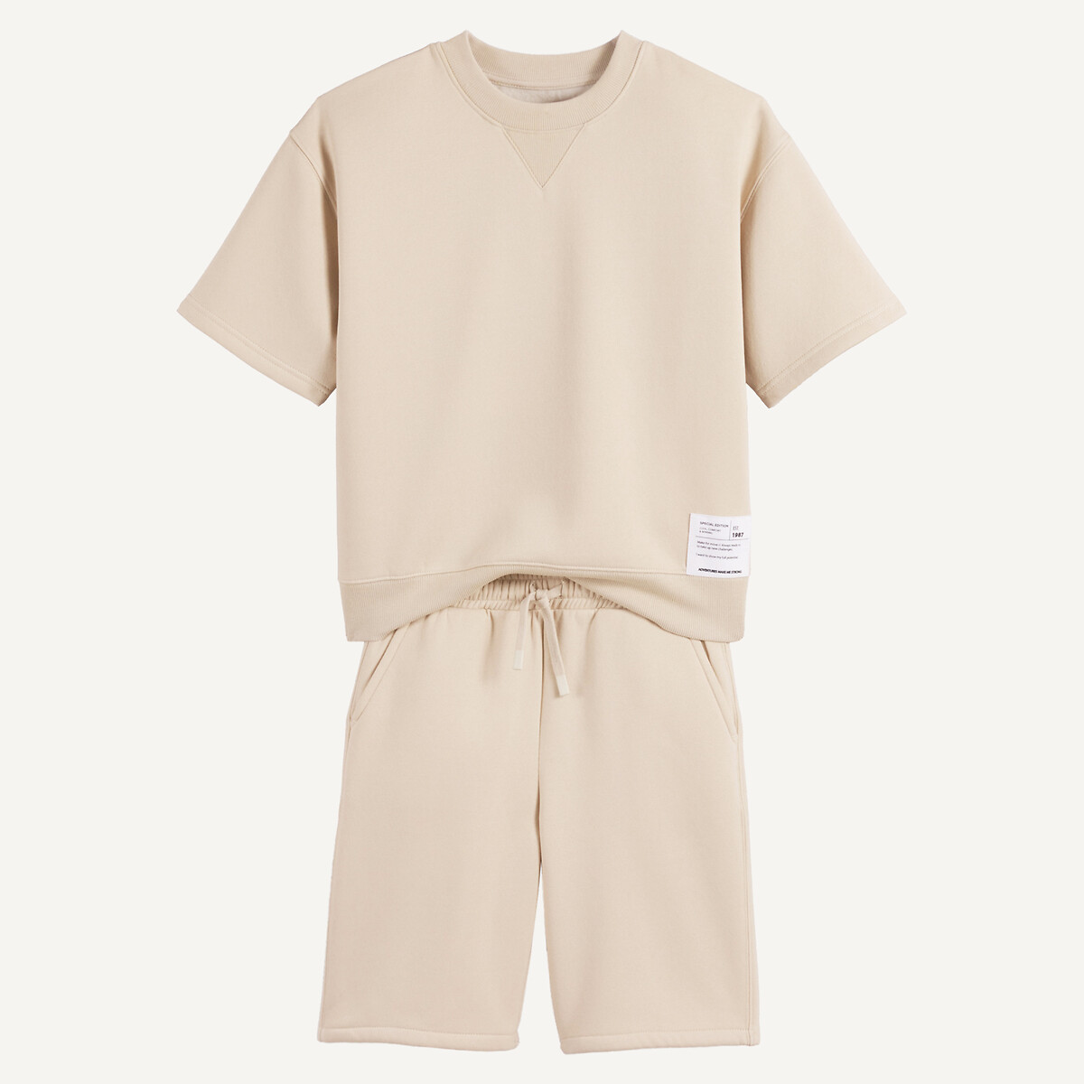 La Redoute Collections Fleece Crew Neck Sweatshirt/Bermuda Shorts Outfit Ecru 6Y (114Cm)