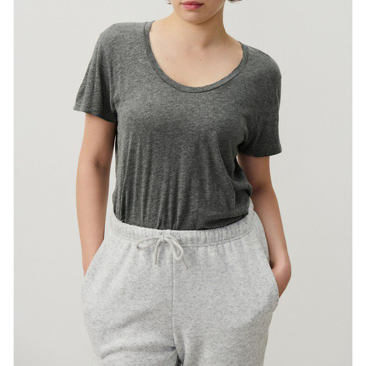 American Vintage Jacksonville Scoop Neck T-Shirt With Short Sleeves Women's Charcoal Marl Extra Small