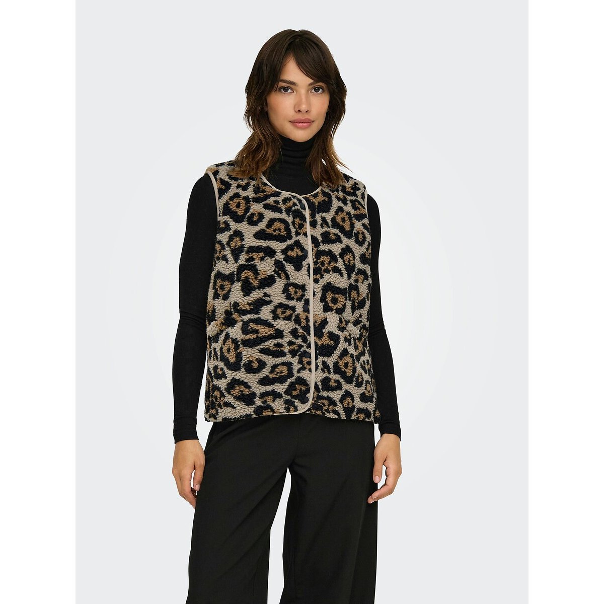 Only Sleeveless Sherpa Jacket Women's Leopard Print Large