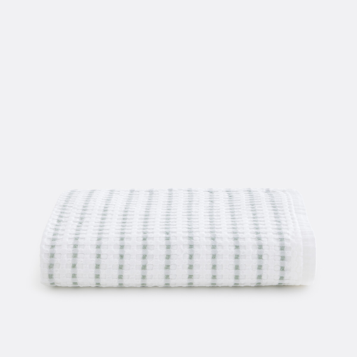 La Redoute Interieurs Tifli Rayé Cotton Honeycomb Bath Towel Unisex White/Grey-Green Medium