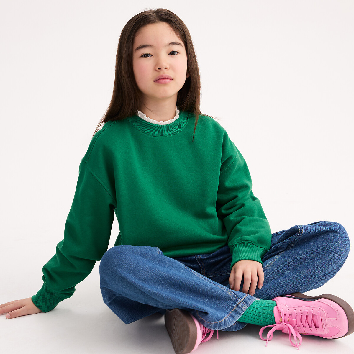 La Redoute Collections Fleece Crew Neck Sweatshirt Green 12Y (150Cm)