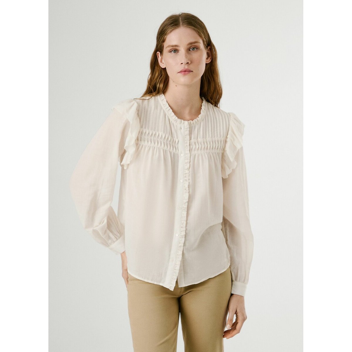Pepe Jeans Loir Ruffled Blouse Women's Ecru Large