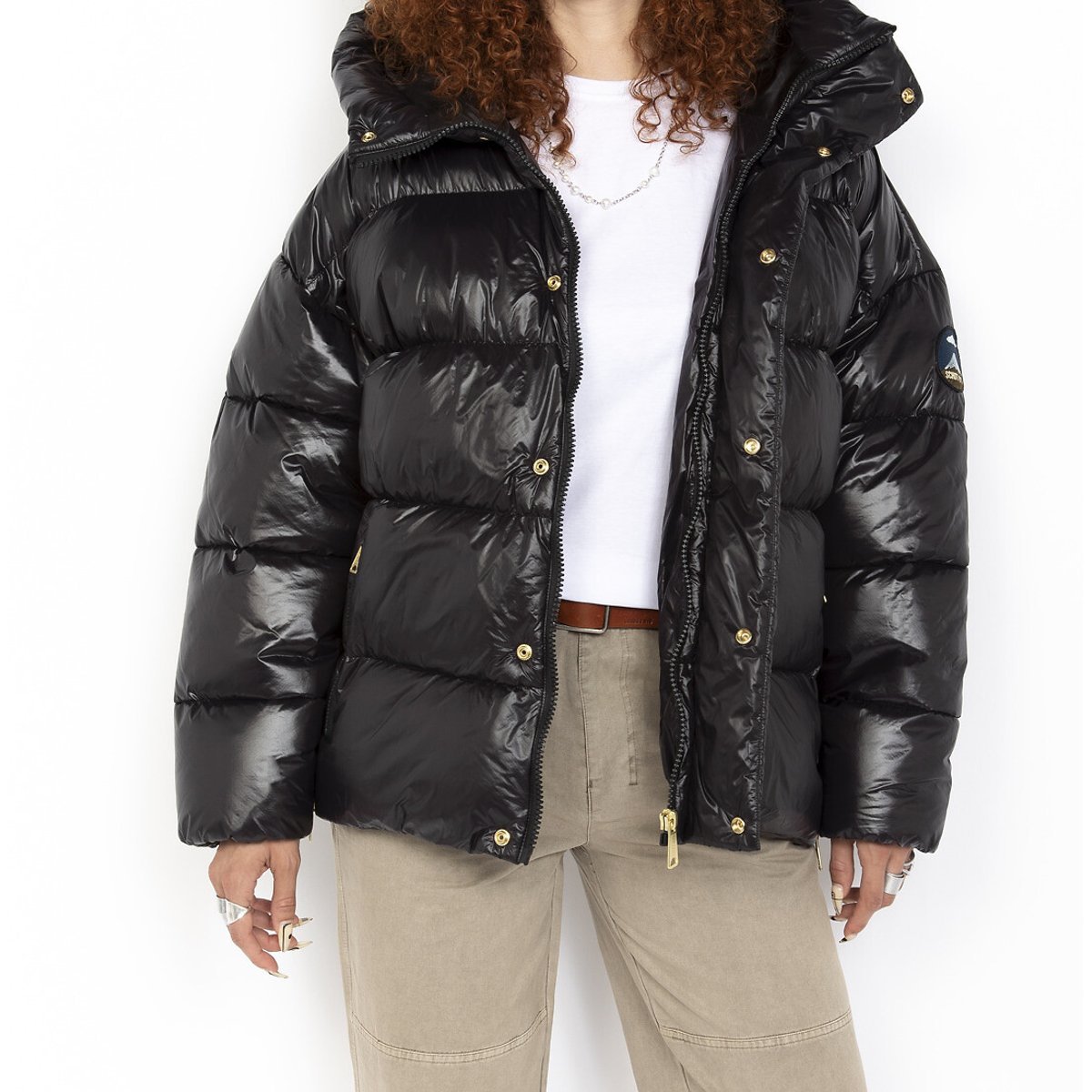Schott Oversize Padded Jacket With Zip Fastening Women's Black Medium