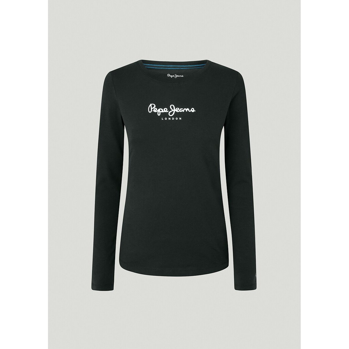 Pepe Jeans Women's Black Cotton Logo Print T-Shirt With Long Sleeves Extra Large