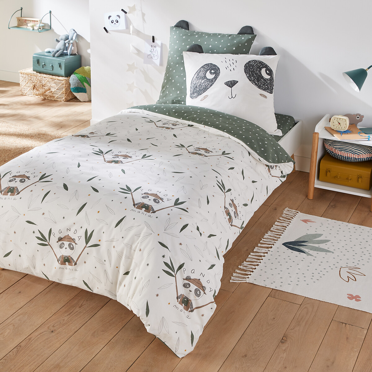 La Redoute Interieurs Panda Mania Animal Cotton Duvet Cover Unisex Khaki Print Single (140X200cm)