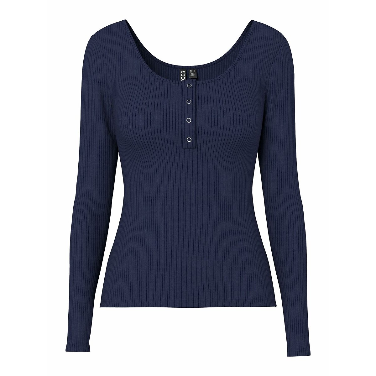 Pieces Ribbed Organic Cotton T-Shirt With Long Sleeves
