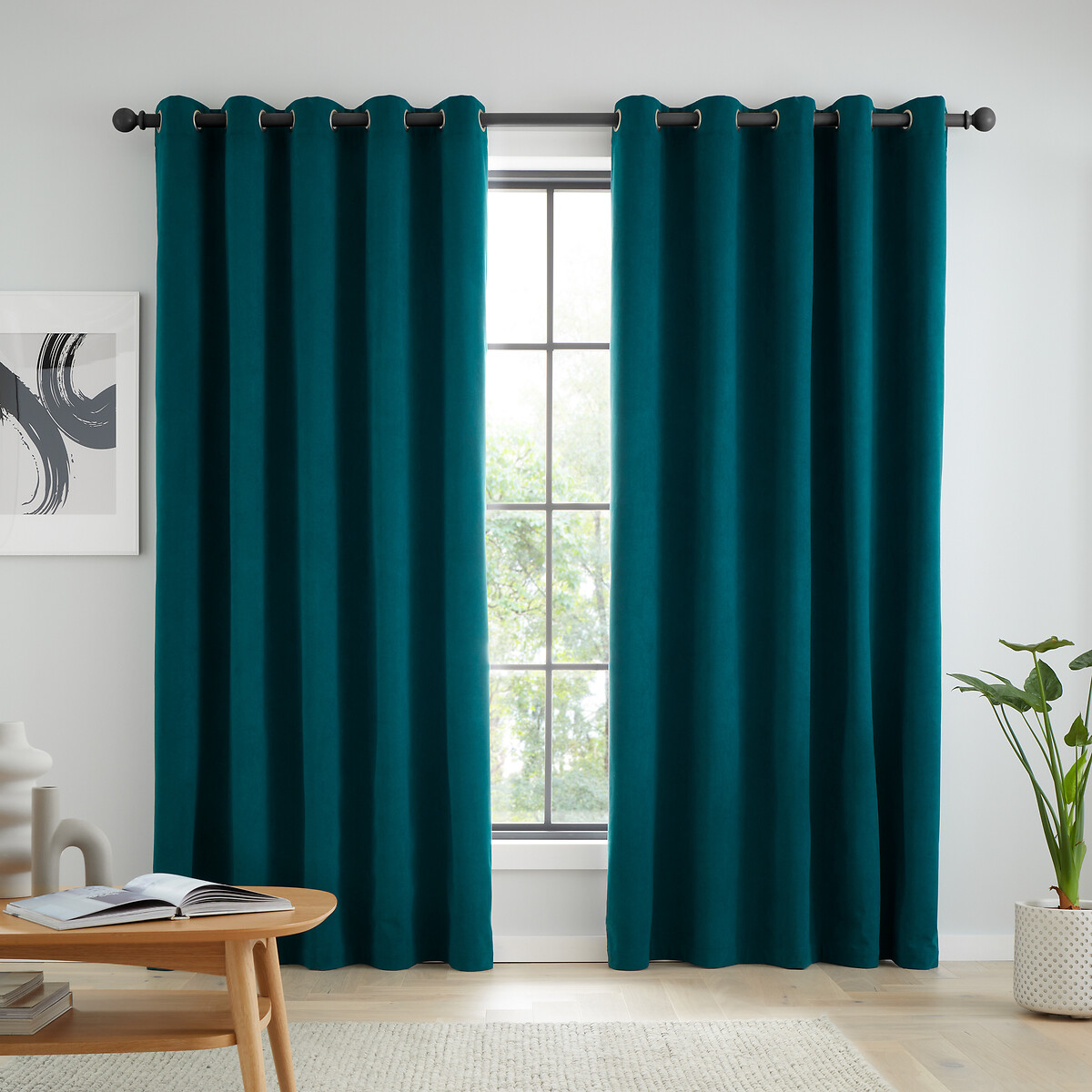 Catherine Lansfield Green Wilson Plain Blackout Thermal Curtains Size W229 X D229cm