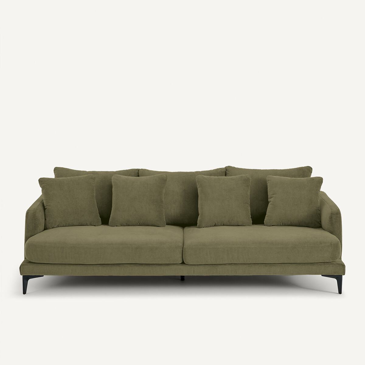 EMMANUEL GALLINA X AM.PM 3- of 4-zitsbank in stone-kleurig fluweel, MODERNISTE, ontwerp van Emmanuel Gallina