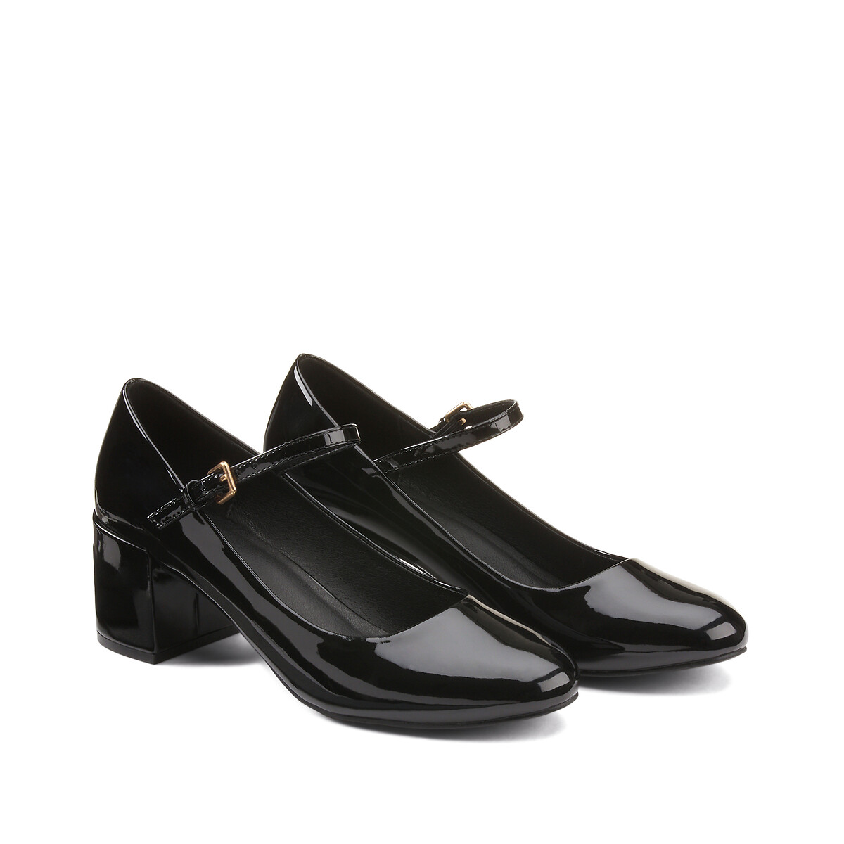 Wide Fit Patent Mary Jane Ballet Pumps with Heel