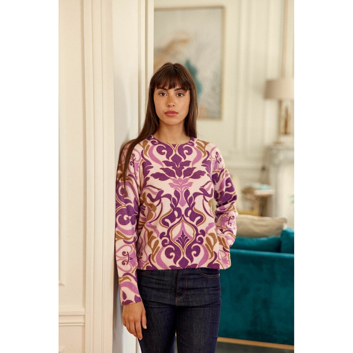 La Petite Etoile Mady Printed Crew Neck Jumper Women's Floral Print Small