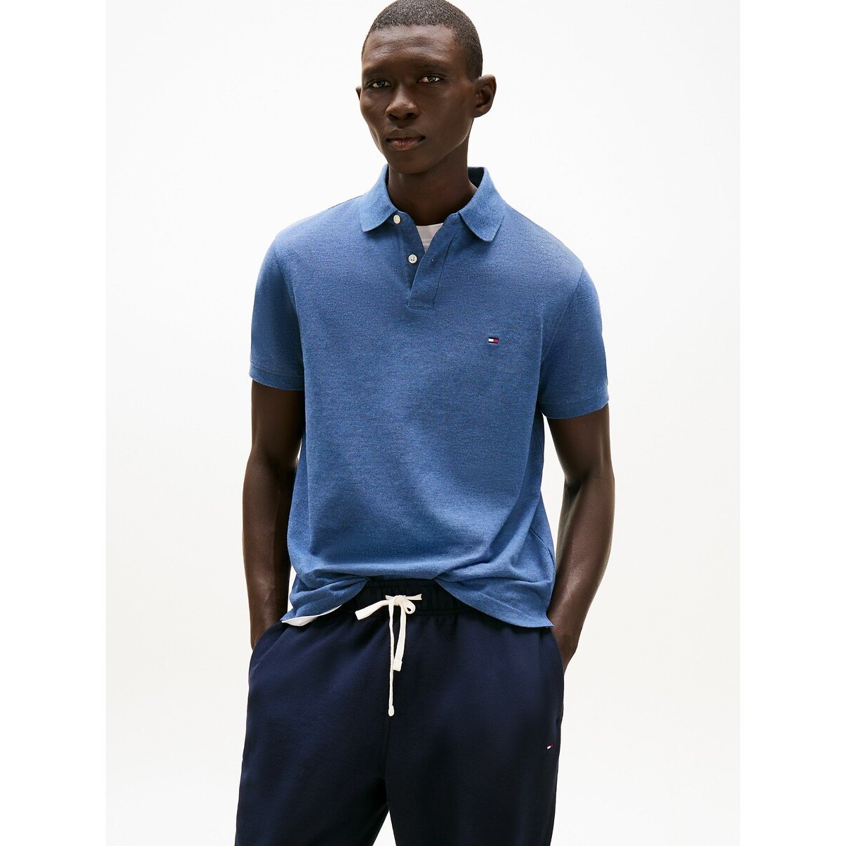 Tommy Hilfiger Stretch Polo Shirt In Regular Fit With 2-Button Collar Men's Mid Blue Xxl