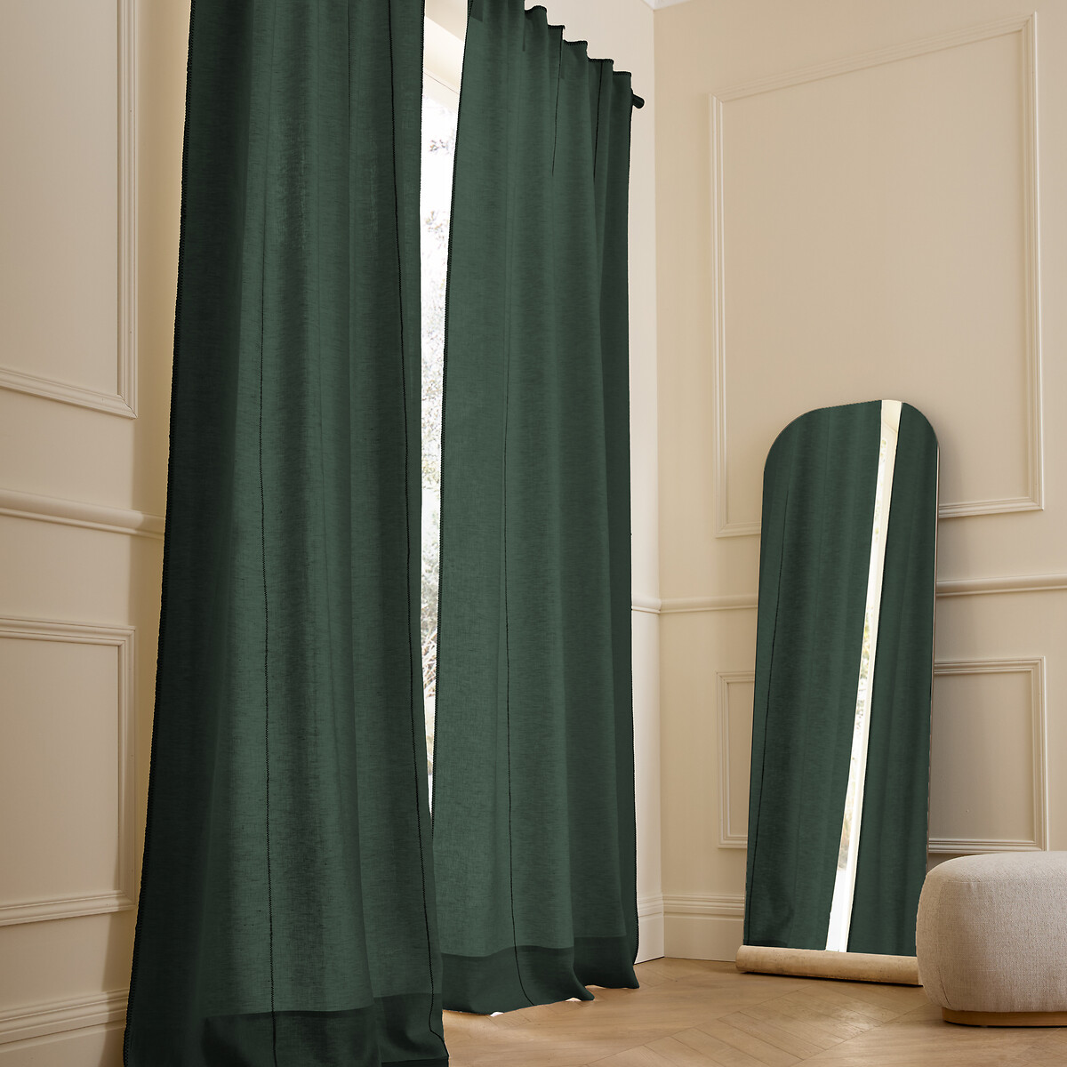 Am.pm Tojos 100% Washed Linen Hidden Tab Curtain Unisex Bracken Green Size W140 X D220cm