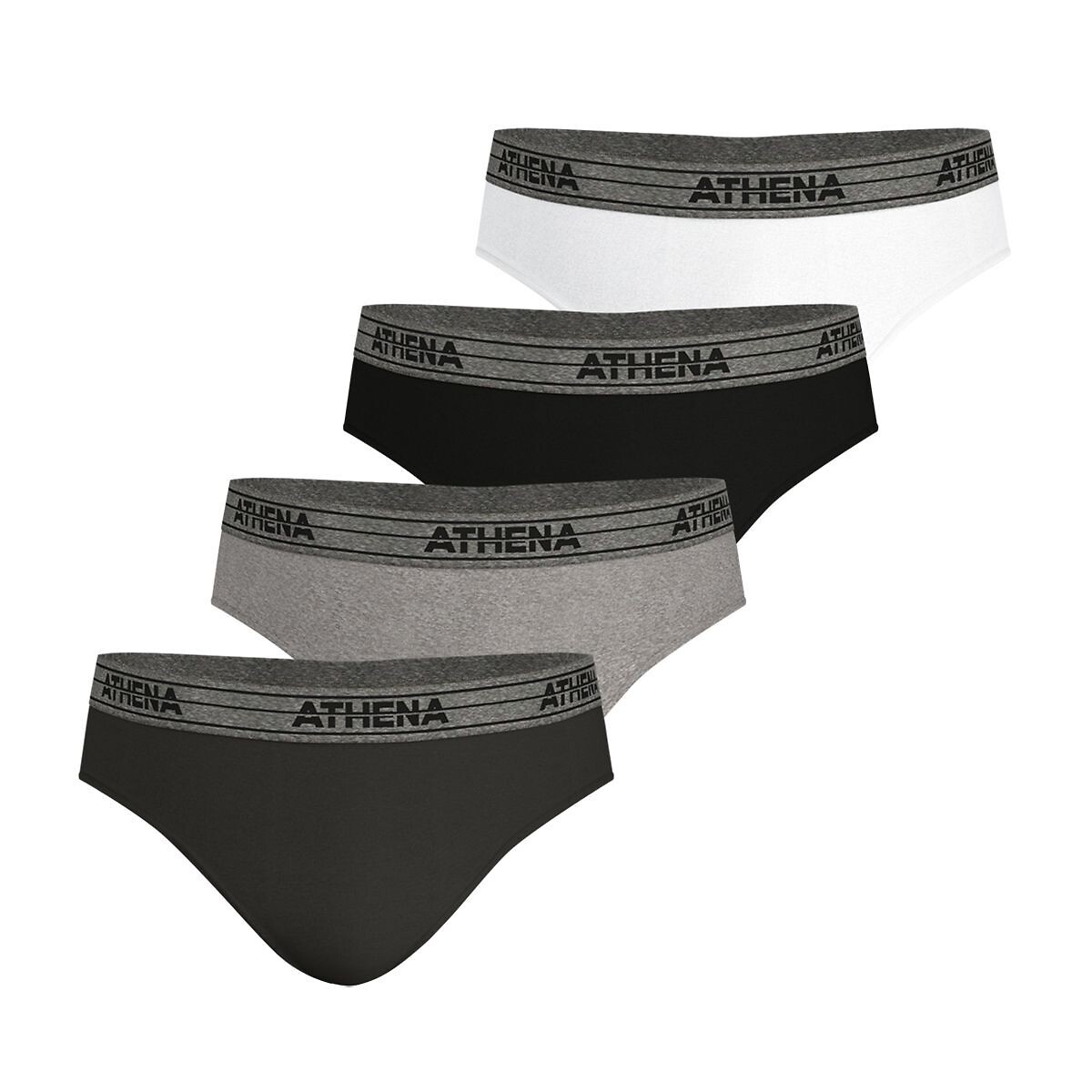 Athena Pack Of 4 Basic Briefs In Cotton Men's White + Black + Grey Marl Large