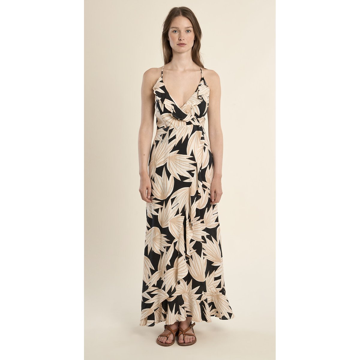 Molly Bracken Printed Cami Maxi Dress Women's Black Print/White Extra Large