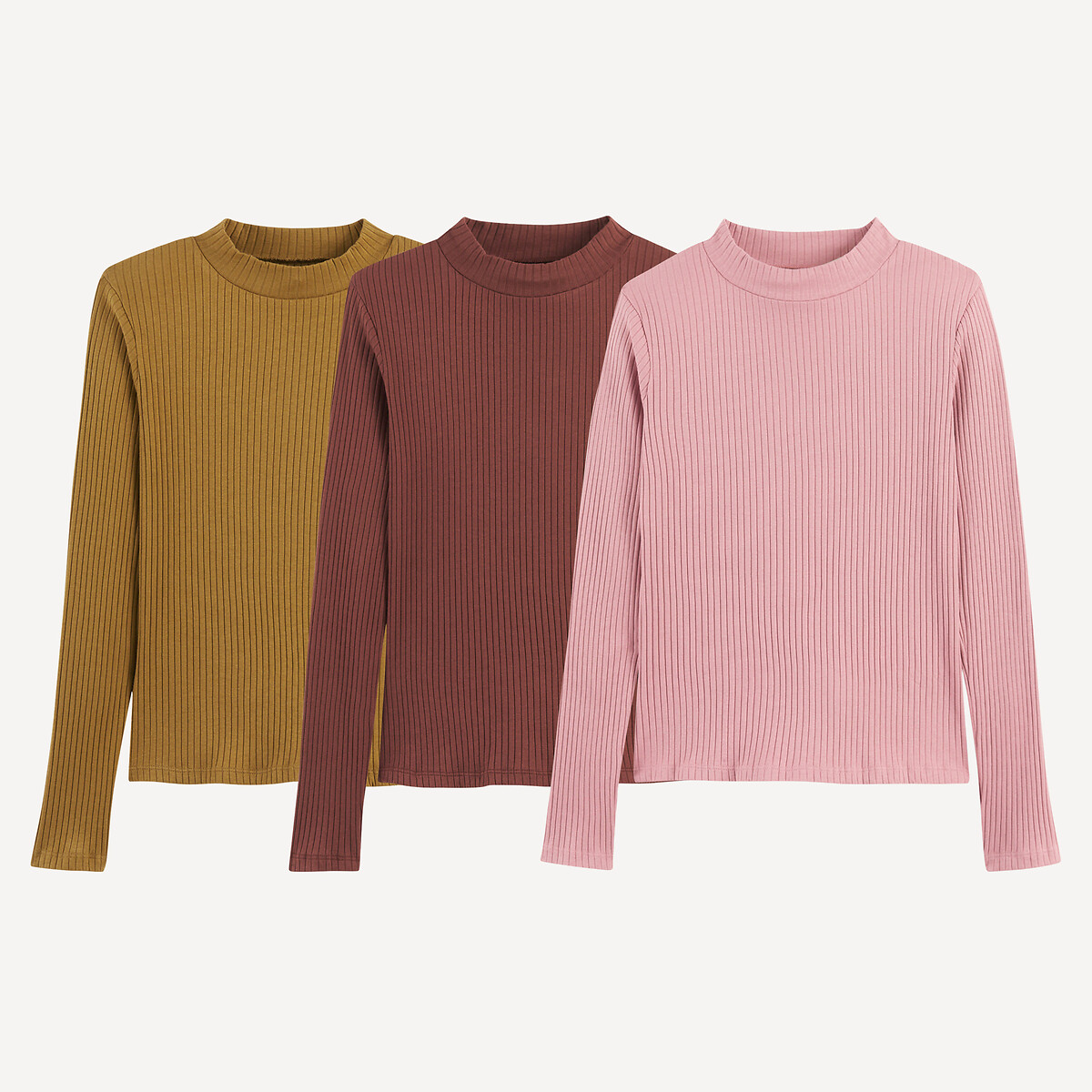 La Redoute Collections Pack Of 3 Turtleneck Jumpers Khaki+Brown+Pink 5Y (108Cm)