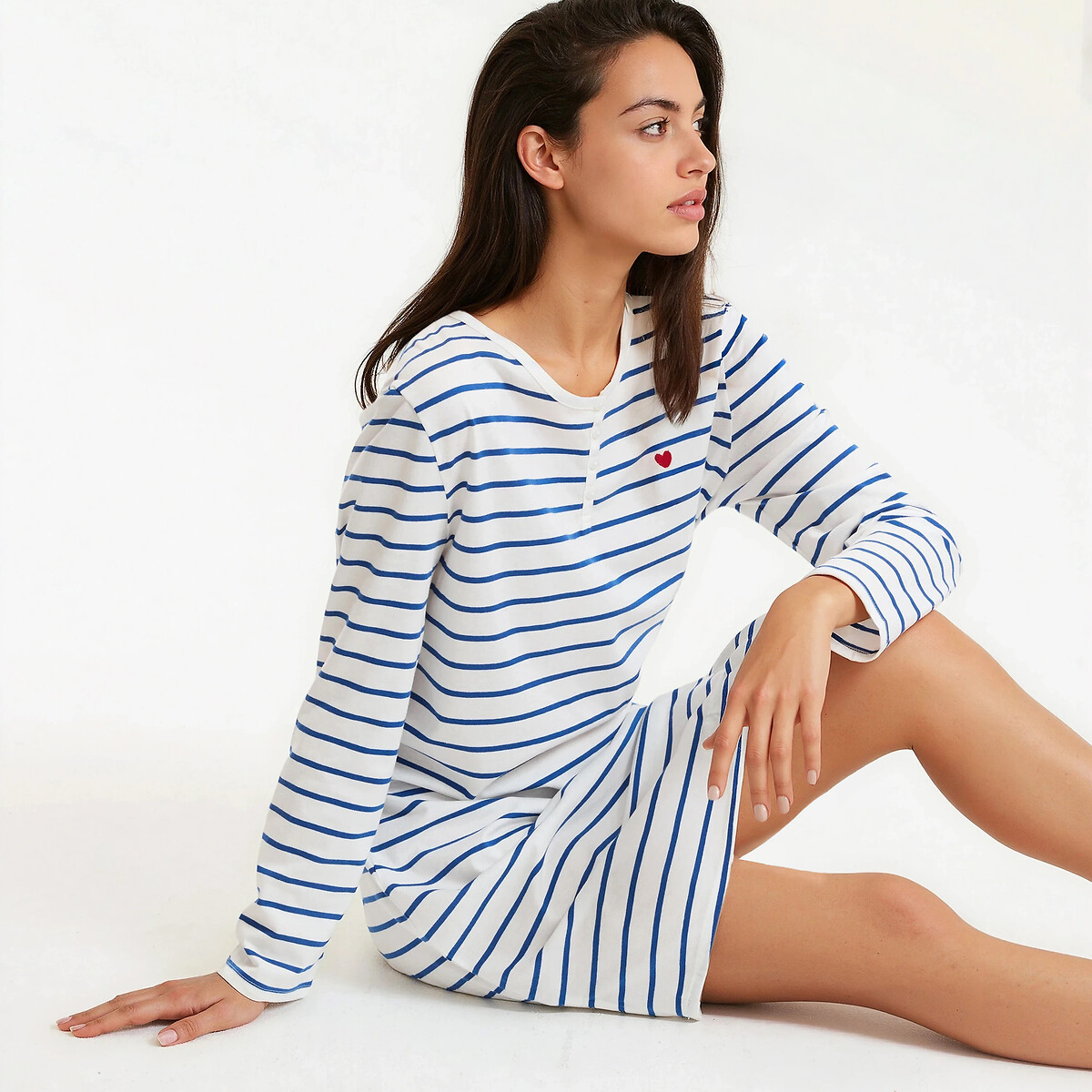 Anne Weyburn Striped Cotton Jersey Nightshirt Women's Light Blue Stripe Extra Large