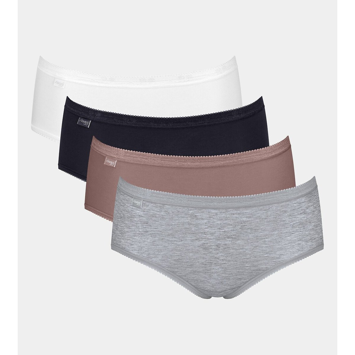 Sloggi Pack Of 4 Basic+ Midi Knickers Women's Navy+Cocoa+White+Grey Marl Size 14