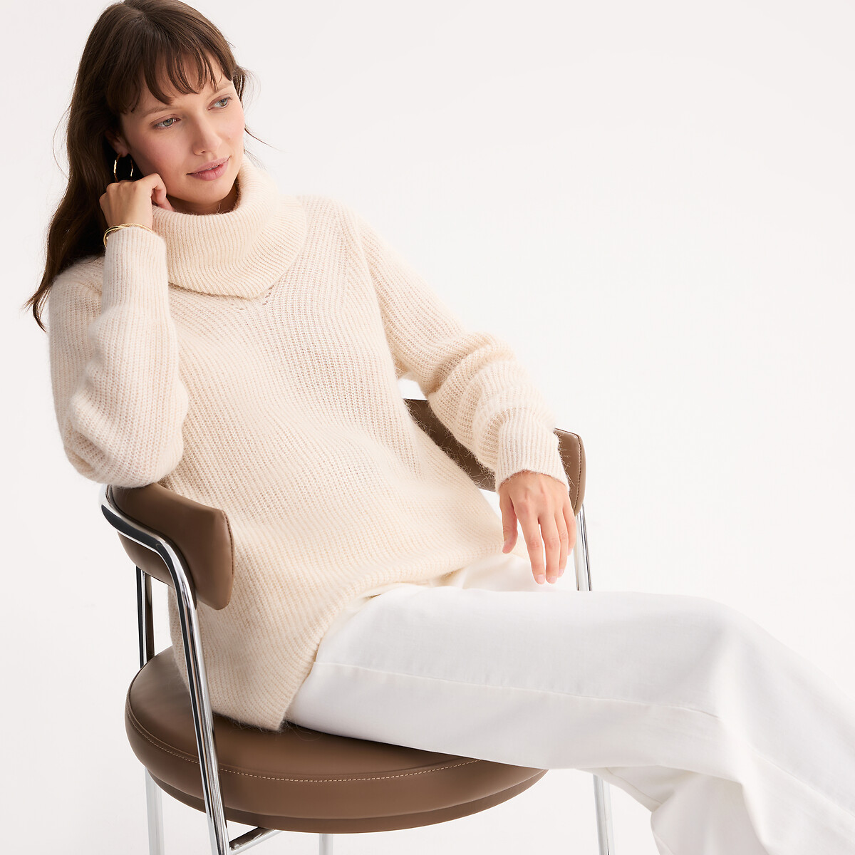 Anne Weyburn Cowl Neck Jumper In Chunky Alpaca Blend Knit Women's Ivory Xxl
