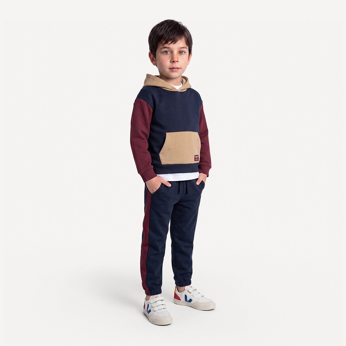 La Redoute Collections Fleece Hoodie/Joggers Outfit Navy/Burgundy 8Y (126Cm)