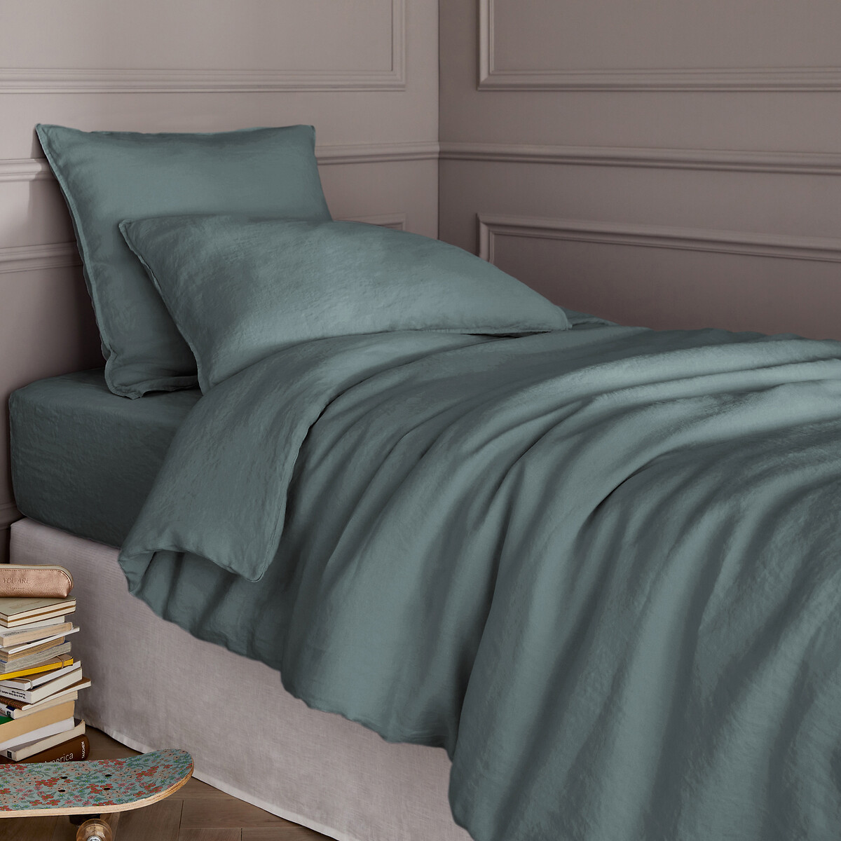 Am.pm Elina Washed Linen Child's Duvet Cover Unisex Celadon Blue Double (200X200cm)
