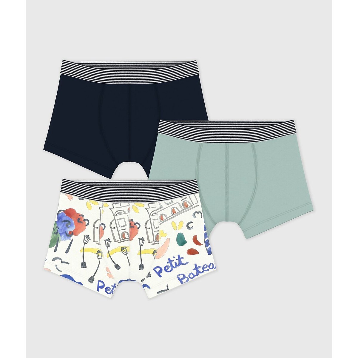 Petit Bateau Pack Of 3 Opera De Paris X Boxers White + Blue + Green 4Y (102Cm)