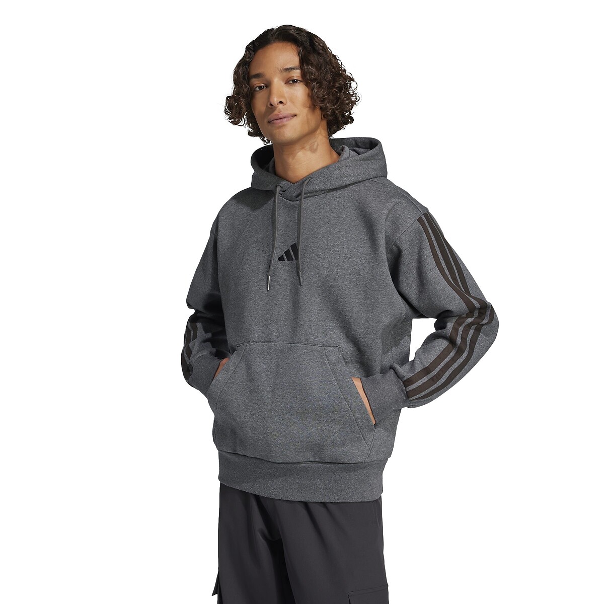 Adidas Sportswear Essential 3-Striped Hoodie Sweatshirt Men's Dark Grey Xxl