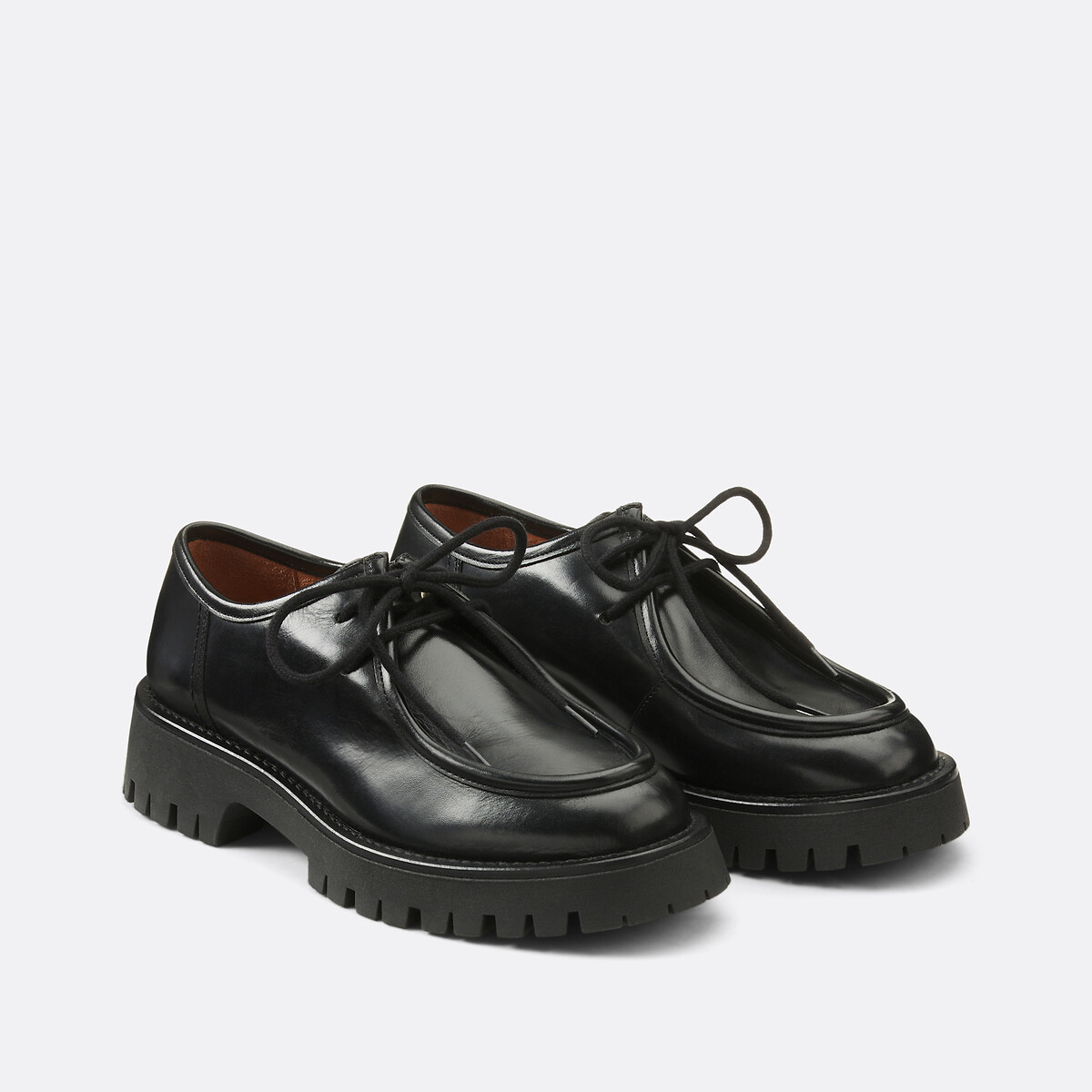 La Redoute Collections Notched Brogues In Smooth Leather Women's Black Size 39