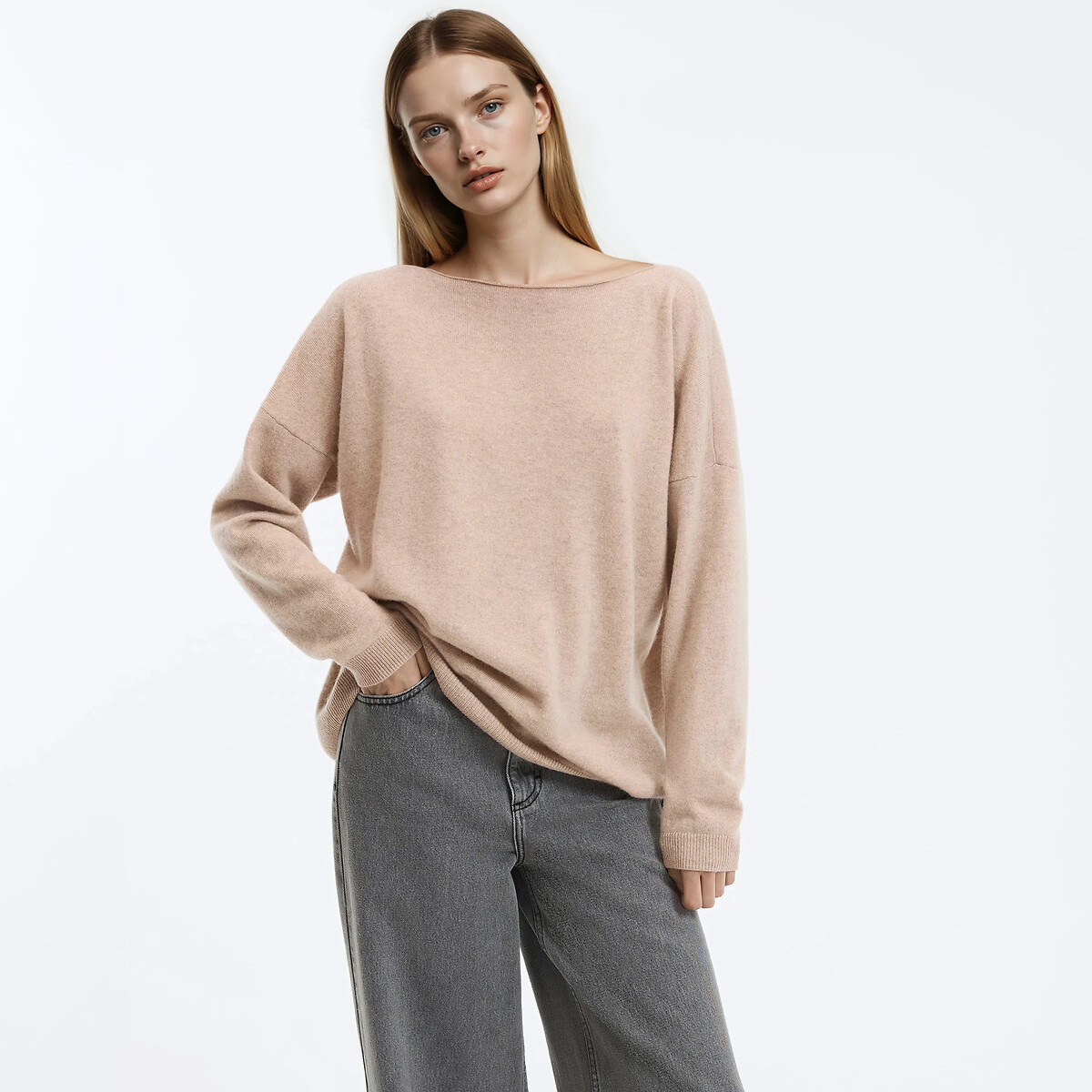 La Redoute Collections Jumper In Fine Cashmere Knit With Boat Neck Women's Beige Marl Xxl