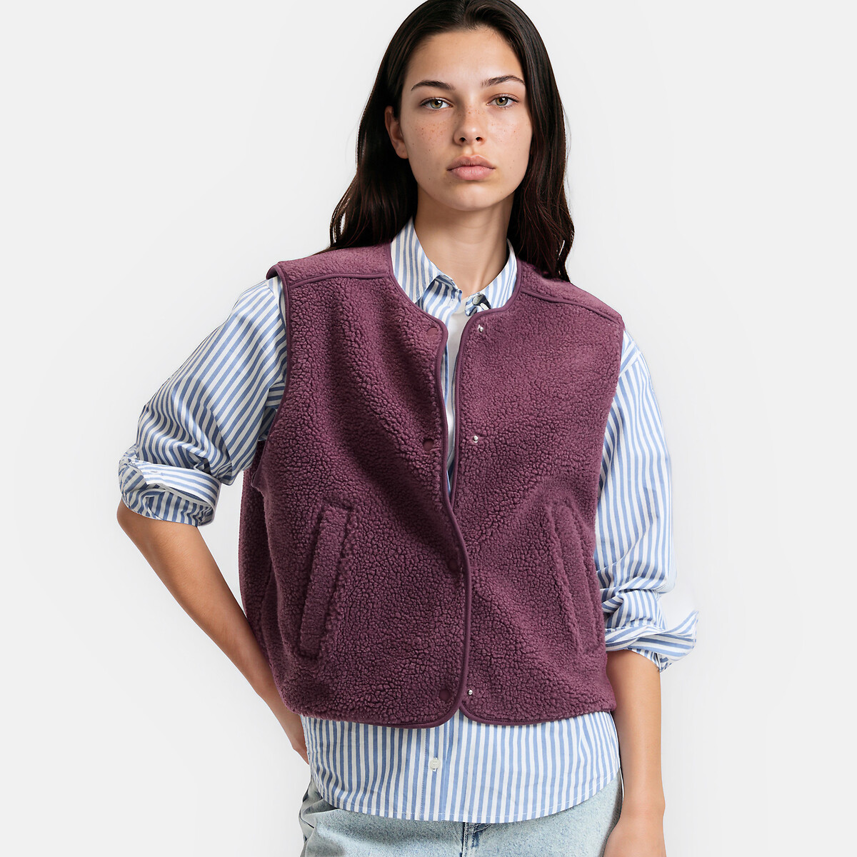 Gilet oversize en sherpa, sans manches