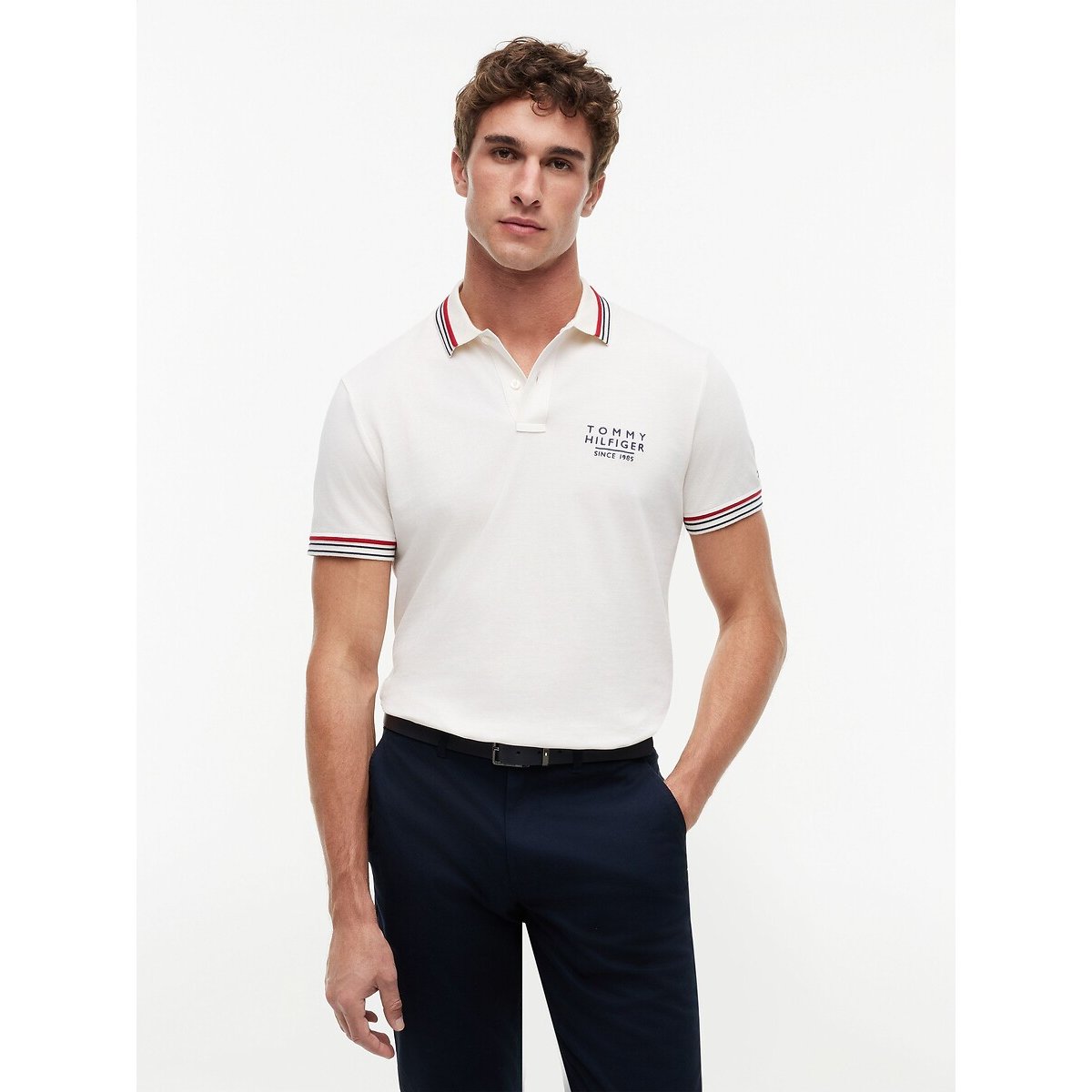 Tommy Hilfiger Short Sleeve Polo Shirt Men's Ecru Small