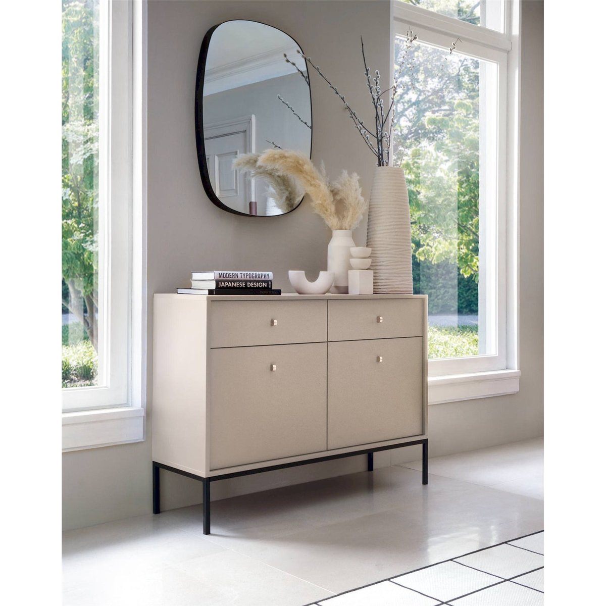 Commode vintage à tiroirs collection MONNE beige et noir, RECOLLECTION