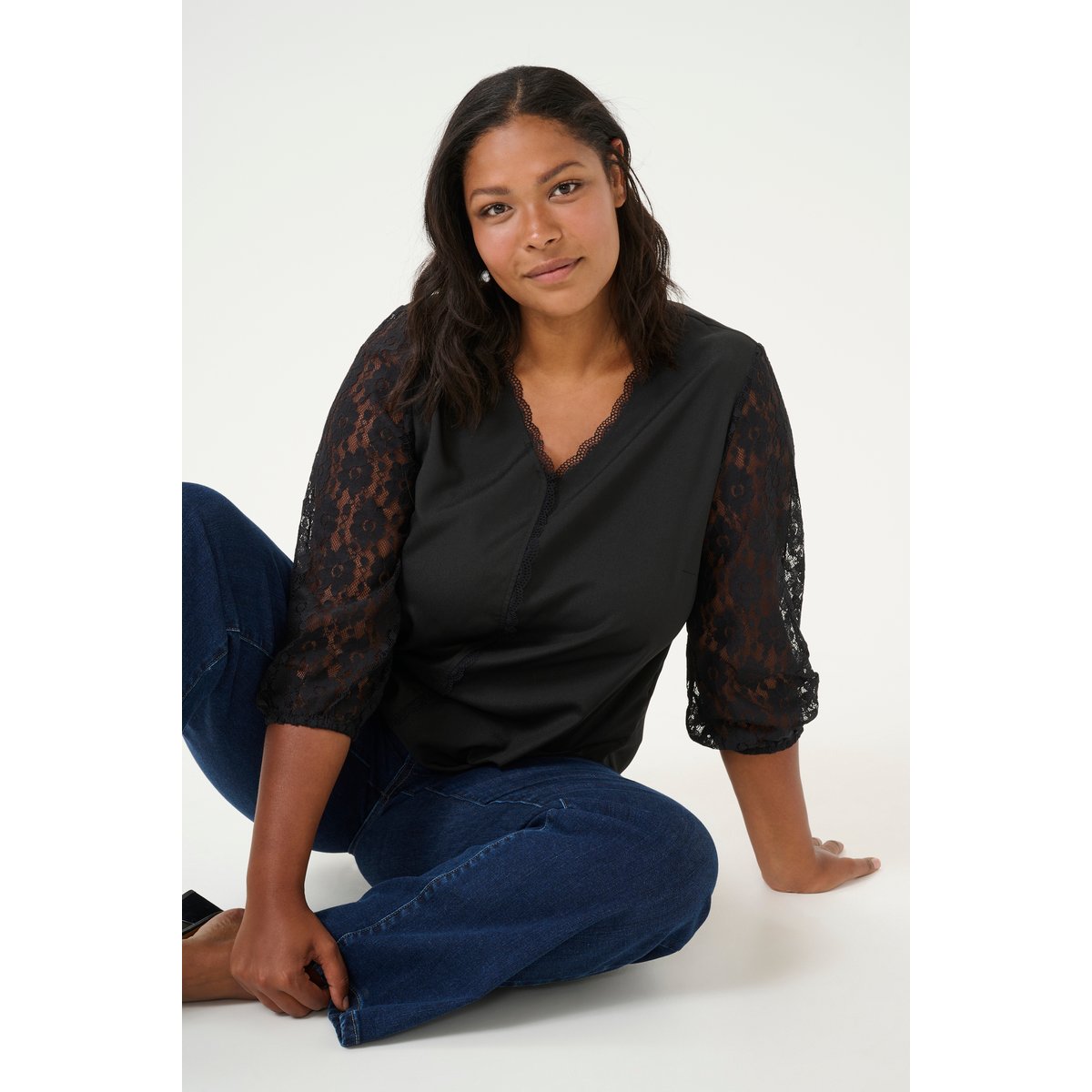 Blouse with long sleeve noir black, KAFFE CURVE