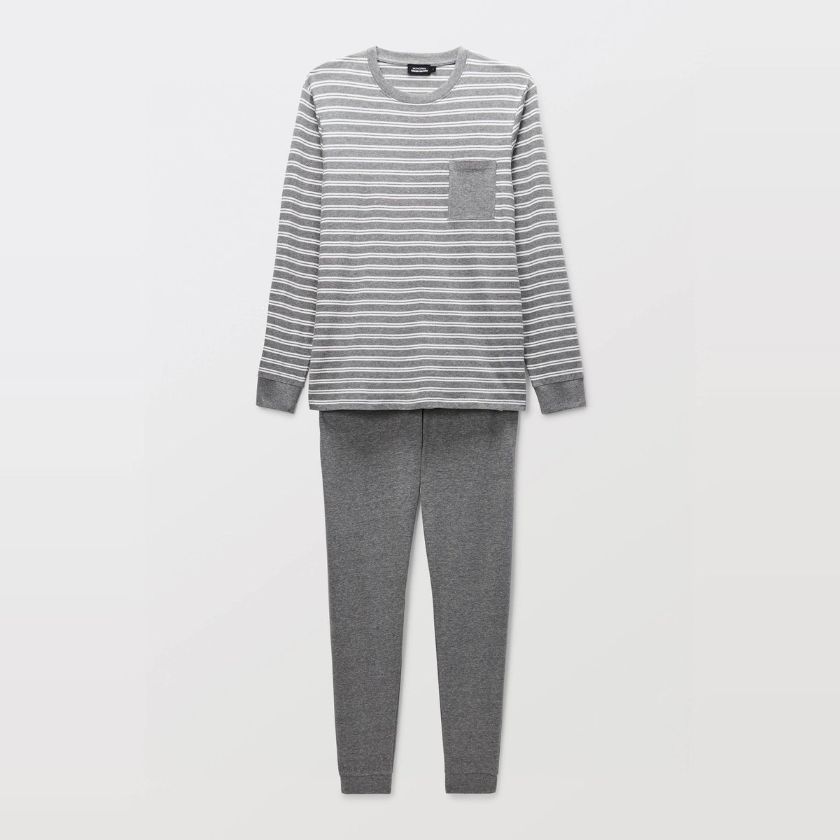 Ensemble de pyjama long en jersey en coton gris moyen, MONOPRIX