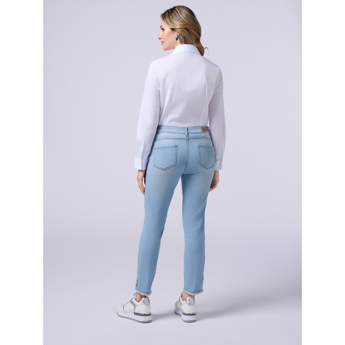 Jean skinny décoloré avec boutons light - blue, OLTRE