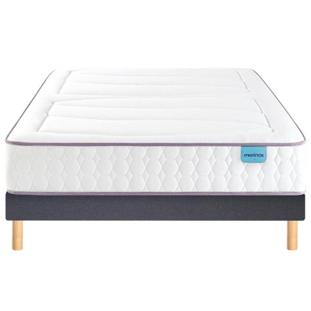 Ensemble matelas ressorts ensachés et mémoire de forme BEAUTY BED, sommier medium et pieds blanc, MERINOS