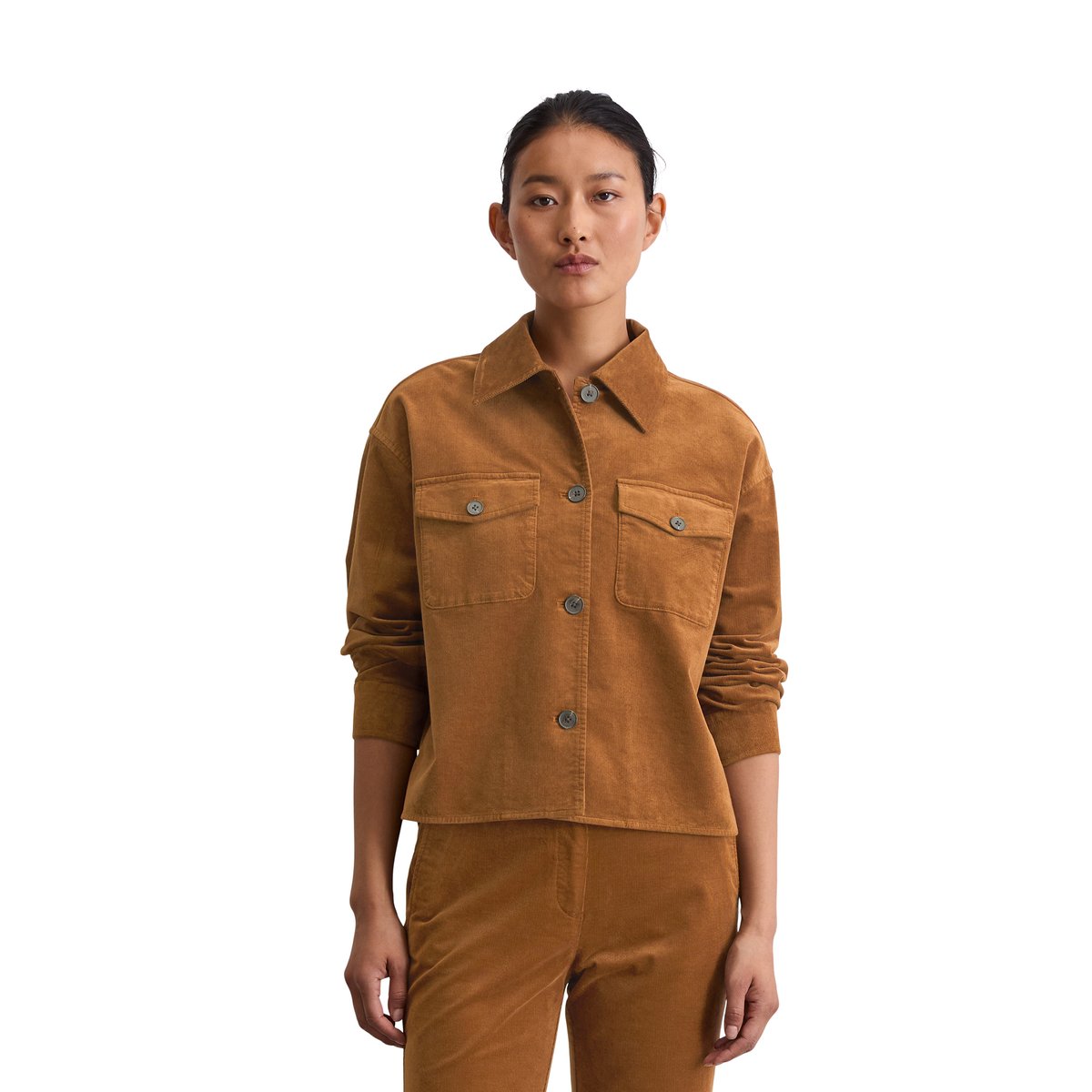 Survêtement en velours côtelé boxy en coton-modal-stretch marron clair, MARC O'POLO